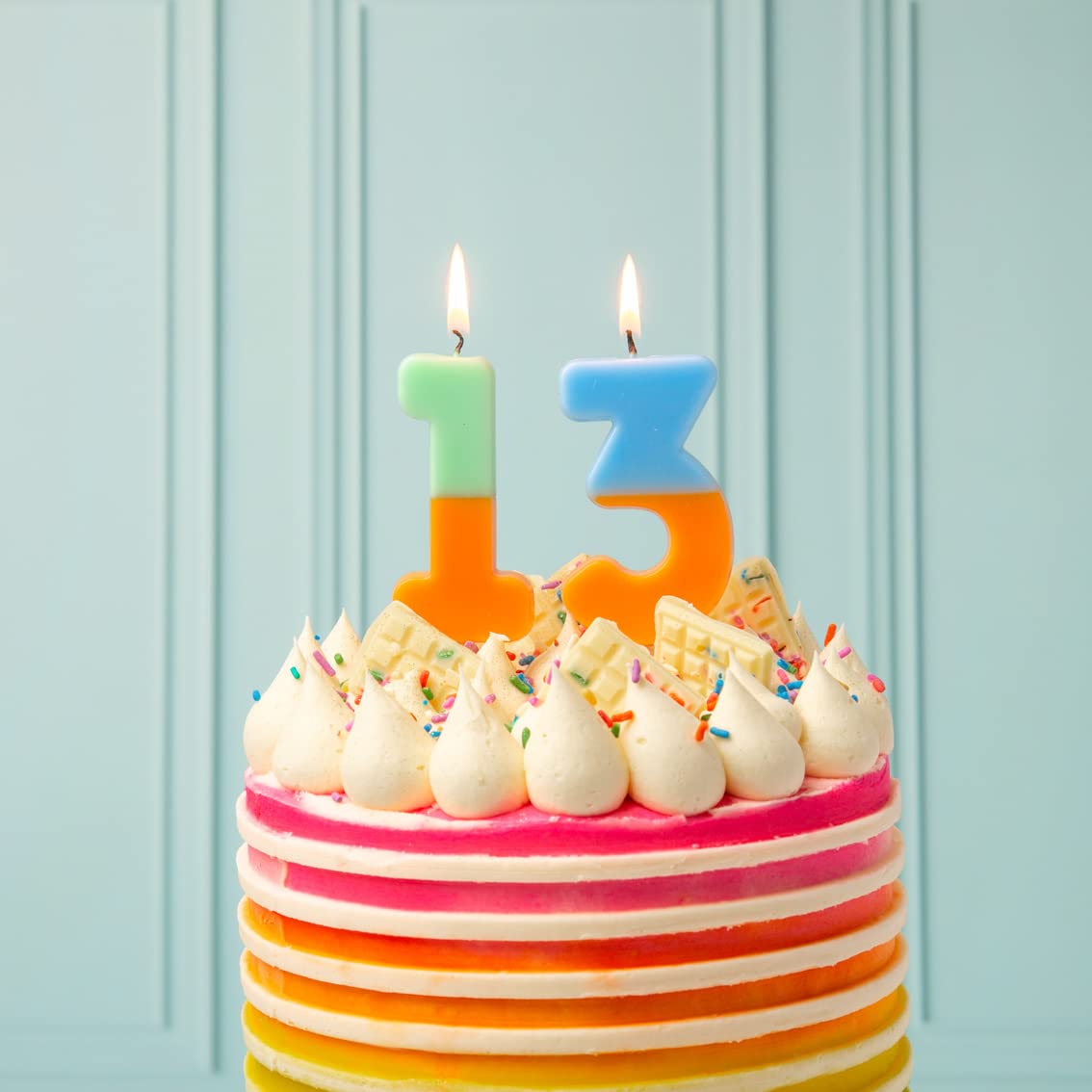 Talking Tables Orange and Blue Number 3 Candle for Cakes | Colourful Birthday Cake Topper Decorations for Kids Party, Boys 13th,