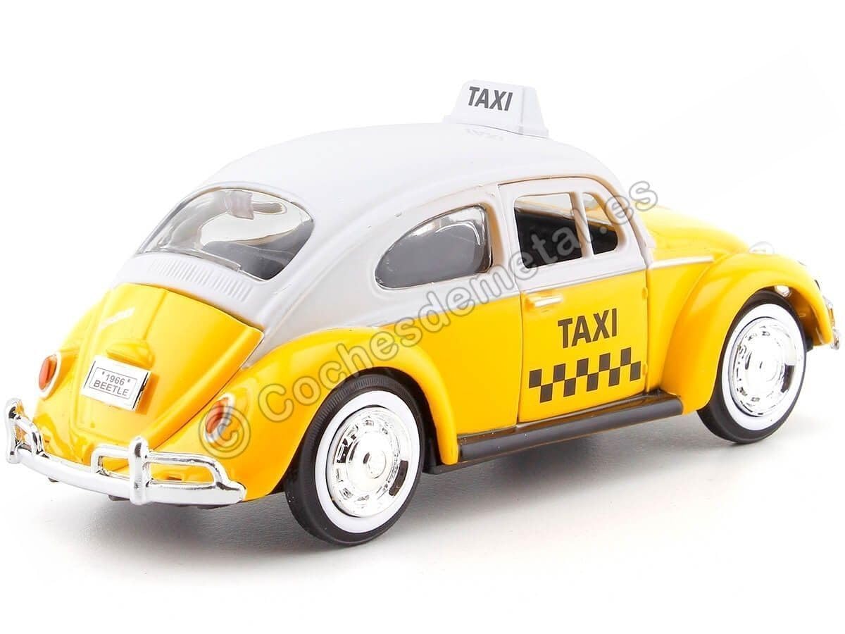 Motormax 1966 Volkswagen Beetle Taxi Yellow With White Top 1/24 Diecast Model Car