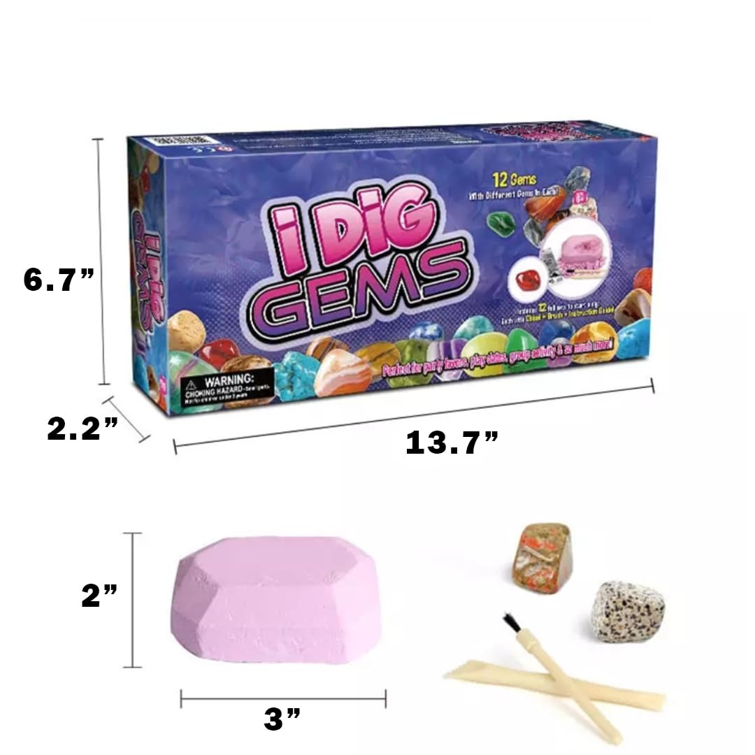 Liberty Imports 12-Pack Gem Digging Kit For Kids - Exciting Gemstone Mining Adventure - Educational Stem Crystal And Mineral Exc