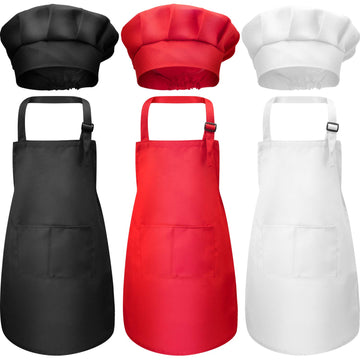 Chengu 6 Pcs Kids Apron And Chef Hat Set Adjustable Child Apron With 2 Pockets For Boys Girls Toddler Cooking Baking Painting Ki