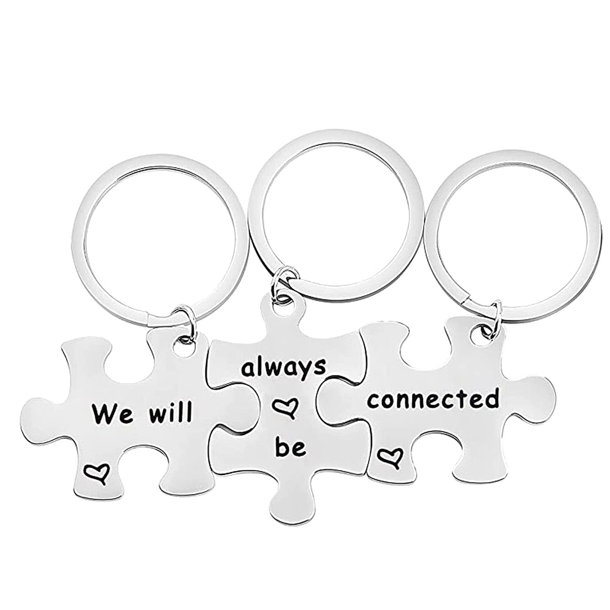 PETSAVIOUR We Will Always Be Connected Puzzle Keychain Set of 3 Long Distance Gift for Best Friends Sisters (Puzzle Keychain Set