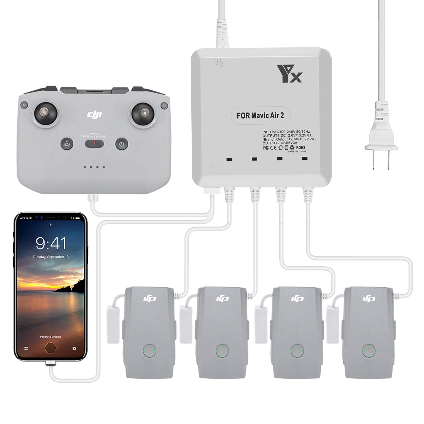Hanatora Air 2S,Mavic Air 2 Battery Charger Compatible with DJI Air 2S,Mavic Air 2 Drone,Rapid Multi Parallel Charging Hub Acces