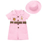 IDOPIP Baby Girls Safari Outfit Jungle One Piece Romper + Hat Jumpsuit Toddler Summer Birthday Party Clothes Set Halloween Overa