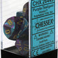 Chessex Manufacturing 26449 Cube Gemini Set Of 7 Dice - Purple & Teal With Gold Numbering