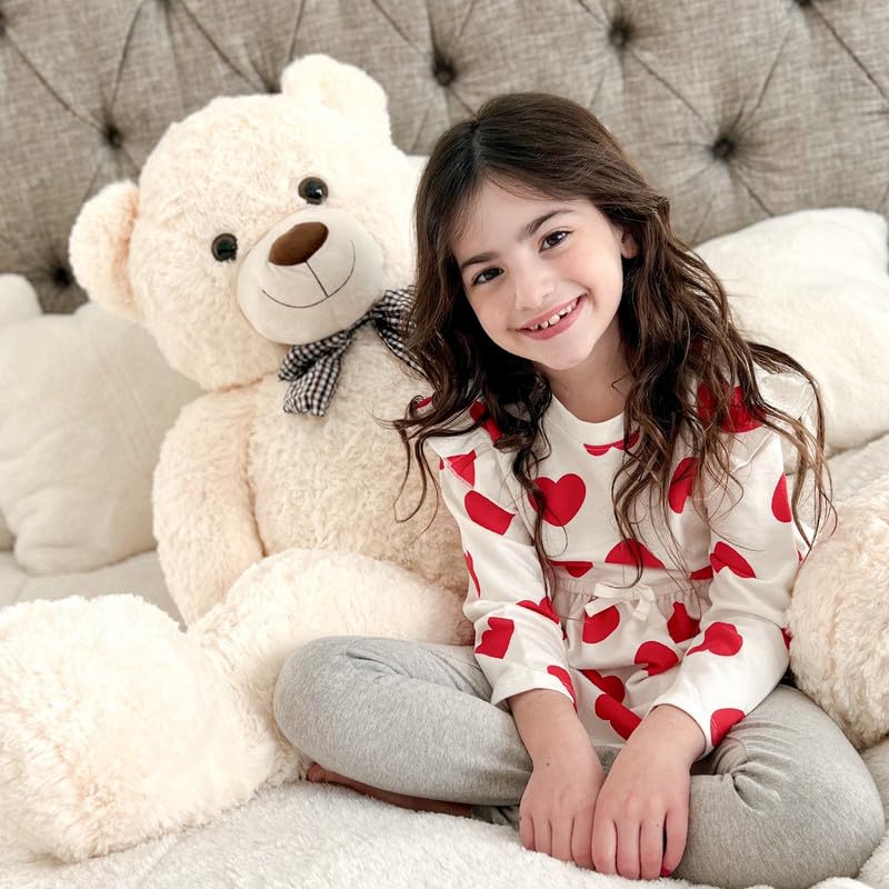 MorisMos Bow Tie Giant Teddy Bear 4 Feet, 47inch Stuffed Animal Big Teddy Bear Plush, Classic Girlfriend Boyfriend Gift, White