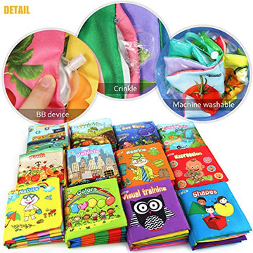 Teytoy My First Soft Book, Nontoxic Fabric Baby Cloth Activity Crinkle Soft Books For Infants Boys And Girls Early Educational Toys (Pack Of 12)