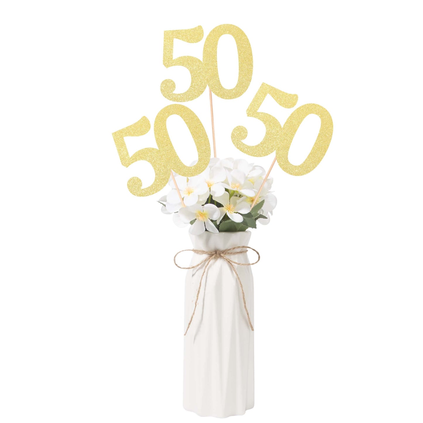 Gexolenu 50th Anniversary Decorations - 10 Pack Gold Glitter Table Toppers, Double-Sided Centerpieces for Birthday Party, Number 50