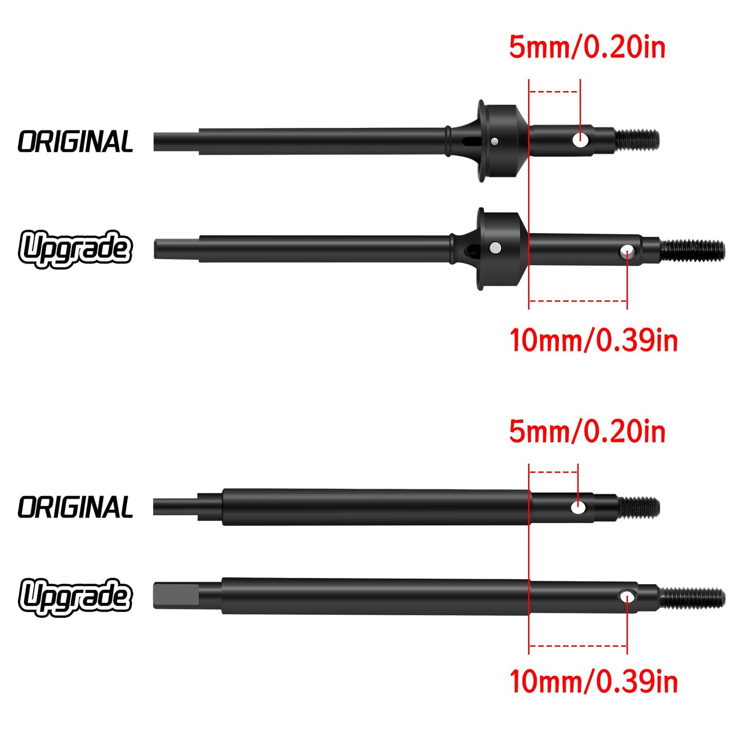 OGRC +5mm Extended Thread CVD Front Rear Axle Shafts Drive Shafts for 1/18 TRX4M Axles RC Upgrade Parts