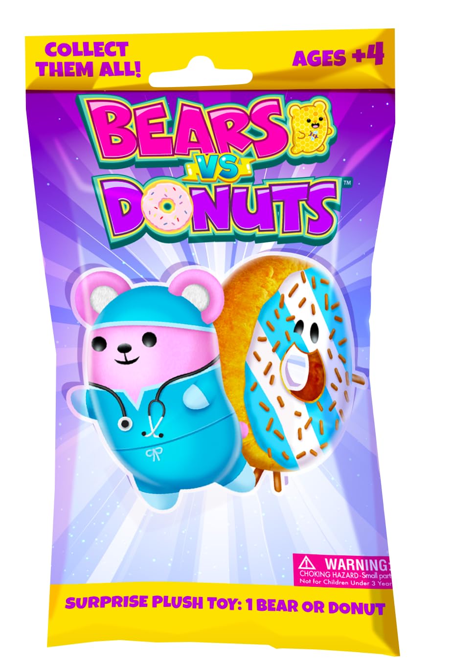 Bears vs Donuts Plushies 2 Pack Mystery Bags - 4in Assorted Bean-Filled Collectibles (V3031)