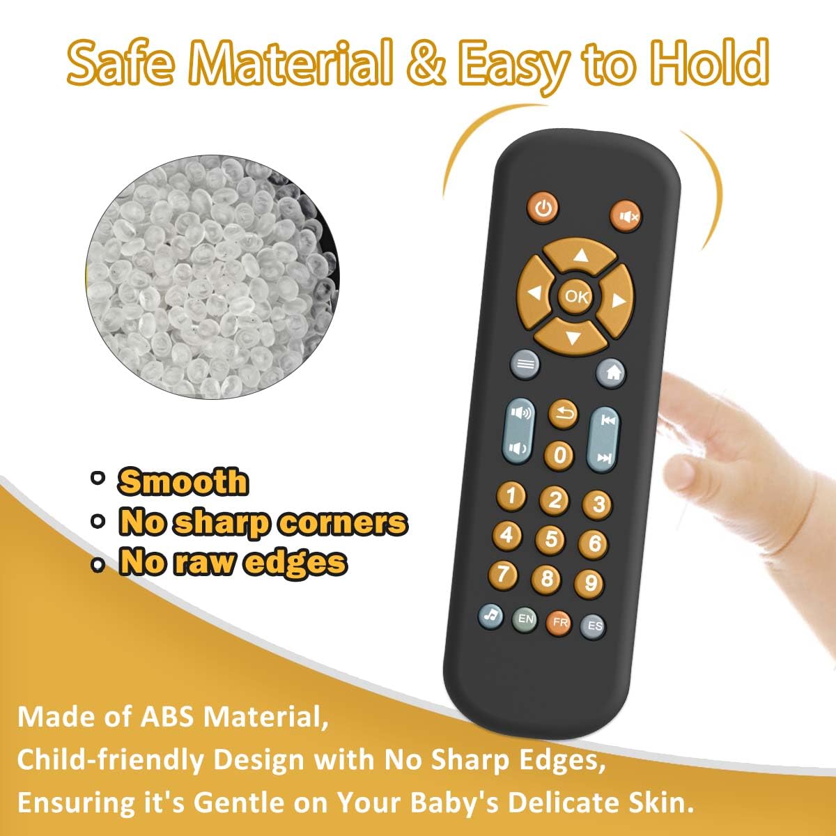 TuiVeSafu Baby TV Remote Control Toy - Musical, Light & Sound, 3 Languages (English, French, Spanish), BPA Free, Black