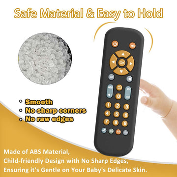 TuiVeSafu Baby TV Remote Control Toy - Musical, Light & Sound, 3 Languages (English, French, Spanish), BPA Free, Black