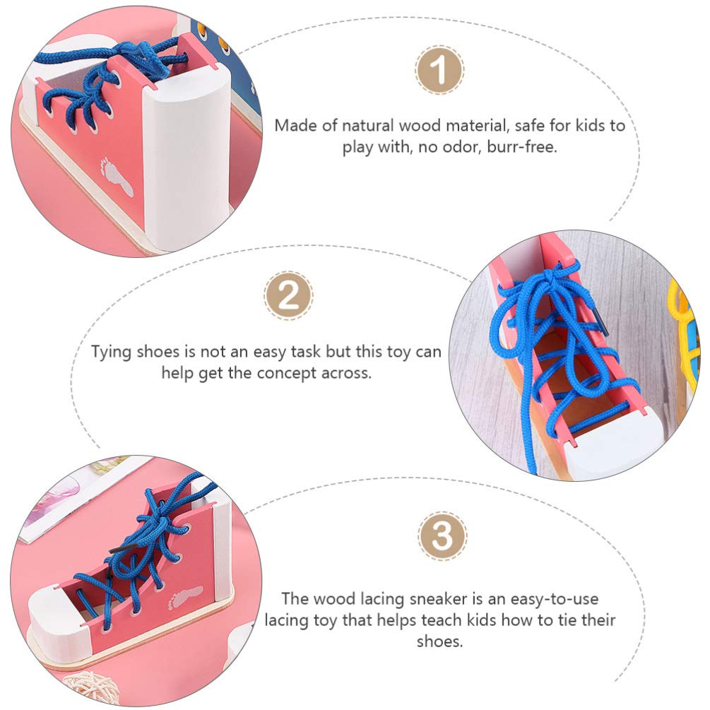 Nuobesty Learn To Tie Shoes Wooden Lacing Shoe Toy Shoelaces Tying Toy Teaching Kit For Kids, Pink
