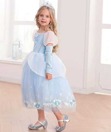 Itvti Cinderella Dress For Girls Kids Blue Princess Costume Halloween Carnival Fancy Dress Up For Cosplay, 7-8 Years(Tag 150)