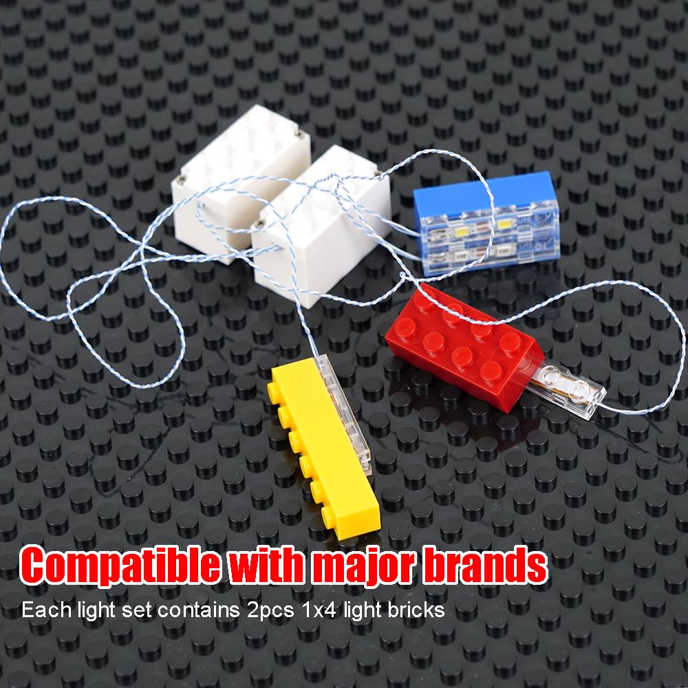 Pamvava Light Up Bricks, 2 Sets 1X4 LED Lighting Kit, Classic DIY Lights Accessories Compatible with Major Brands