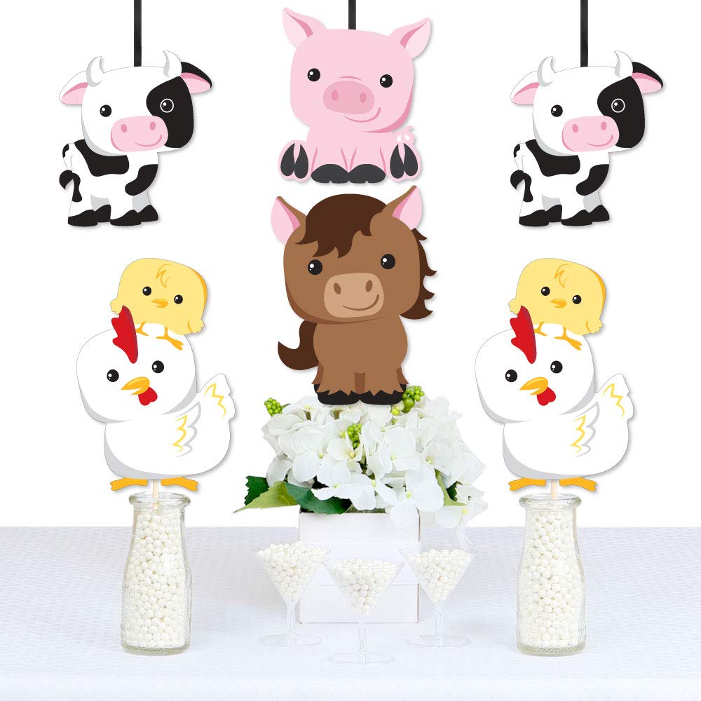 Big Dot of Happiness Farm Animals - Cow, Horse, Pig and Chicken Decorations DIY Baby Shower or Birthday Party Essentials - Set o
