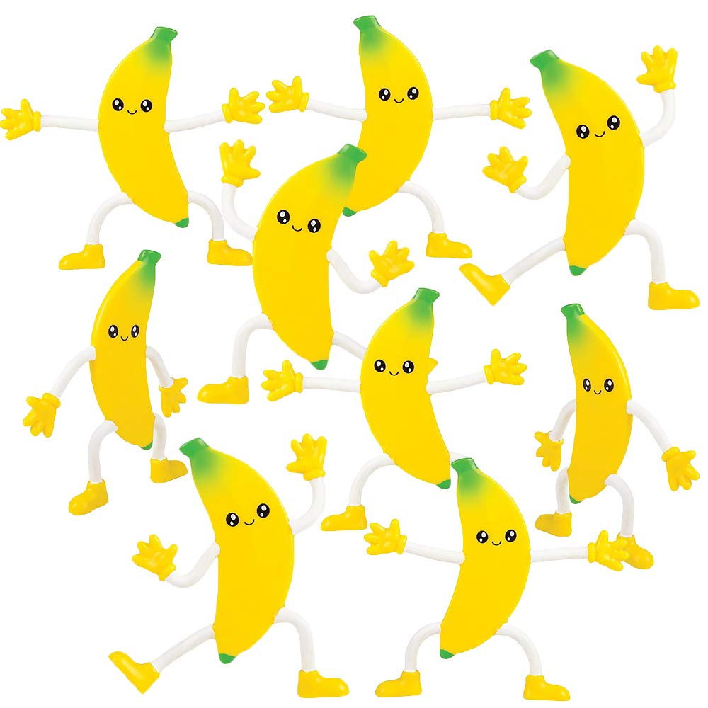 ArtCreativity Bendable Banana Figures, Set of 12 Fruit Shaped Bendy Figurines, Stress Relief Fidget Toys for Kids, Birthday Part