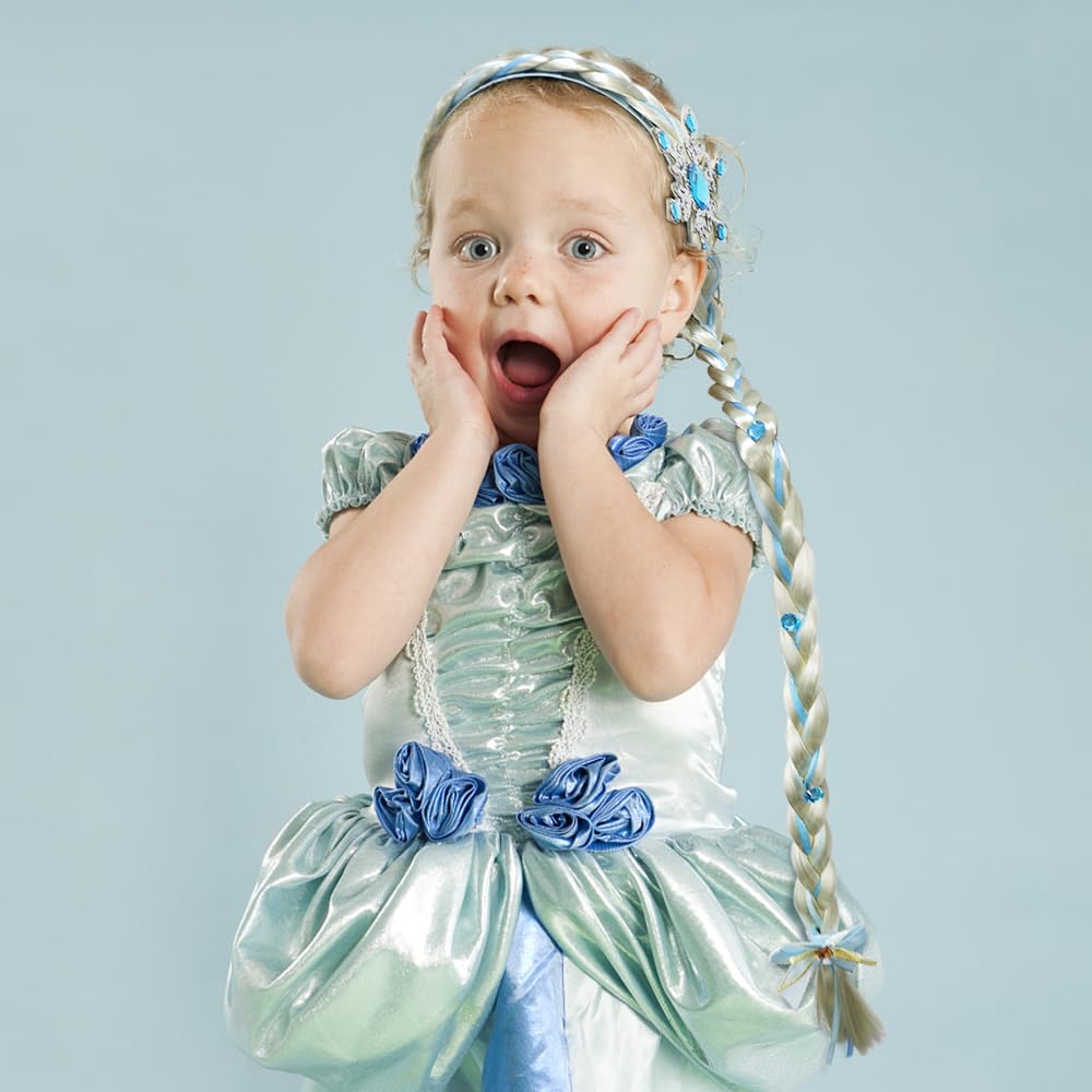 1 Pack Girls Costume Wig Princess Dress Up Braided Wigs Polyester Wig With Braid Long Hair Princess Rapunzel Hairpiece Long Hair