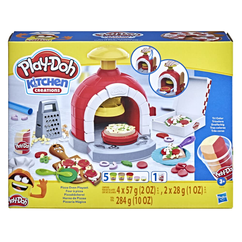 Play-Doh Kitchen Creations Pizza Oven Playset, Play Food Toy for Kids 3 Years and Up, 6 Cans of Modeling Compound, 8 Accessories