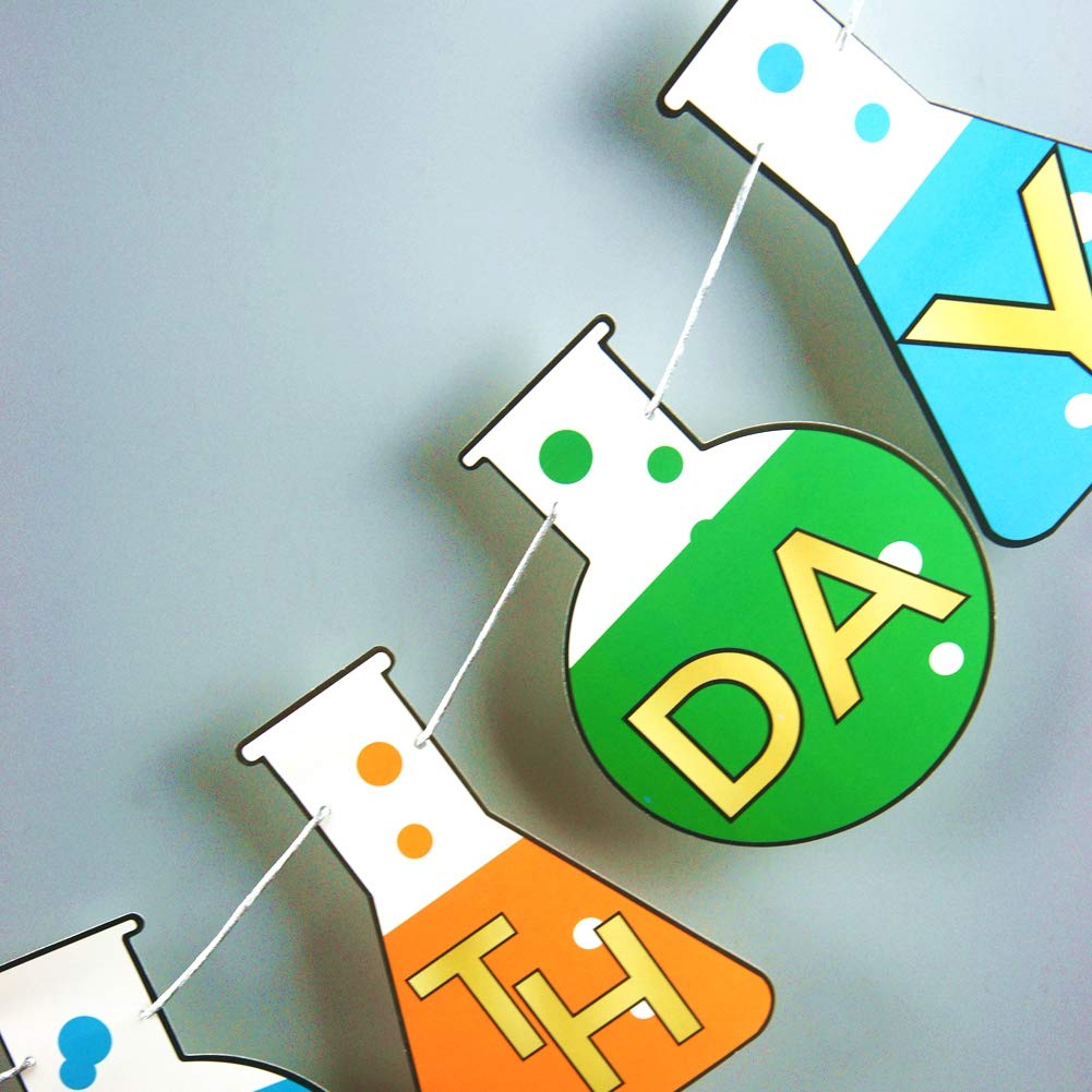 YiiiGoood Science Theme Happy Birthday Paper Banner For Kids Birthday Party