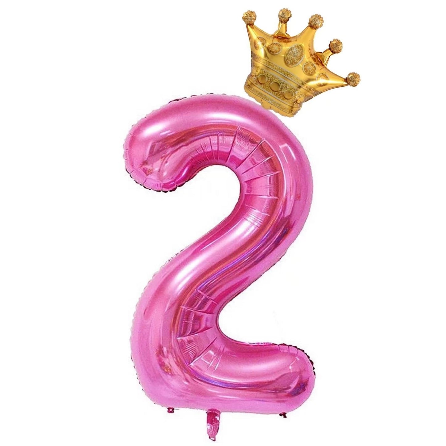 40Inch Pink Number 2 Crown Balloons Set, 2Nd Birthday Balloons For Women And Girls, Wedding Anniversar Celebration Decorative Ba