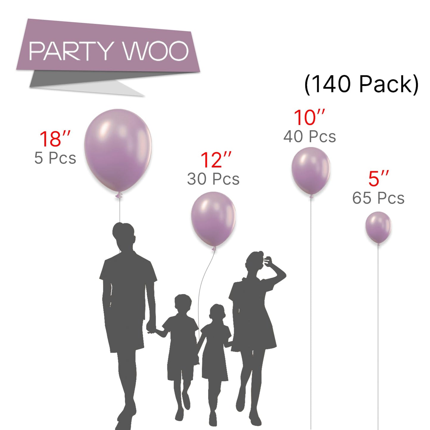 Partywoo Dusky Purple Balloons, 140 Pcs Boho Purple Balloons Different Sizes Pack Of 18 Inch 12 Inch 10 Inch 5 Inch Pale Purple Balloons For Balloon Garland Arch As Party Decorations, Purple-F29
