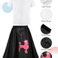 Silicherry 1950S Kids Poodle Skirt 50S Sock Hop Costume With Shirt Scarf Headband Earrings Glasses Socks(4-6 Years,Black)