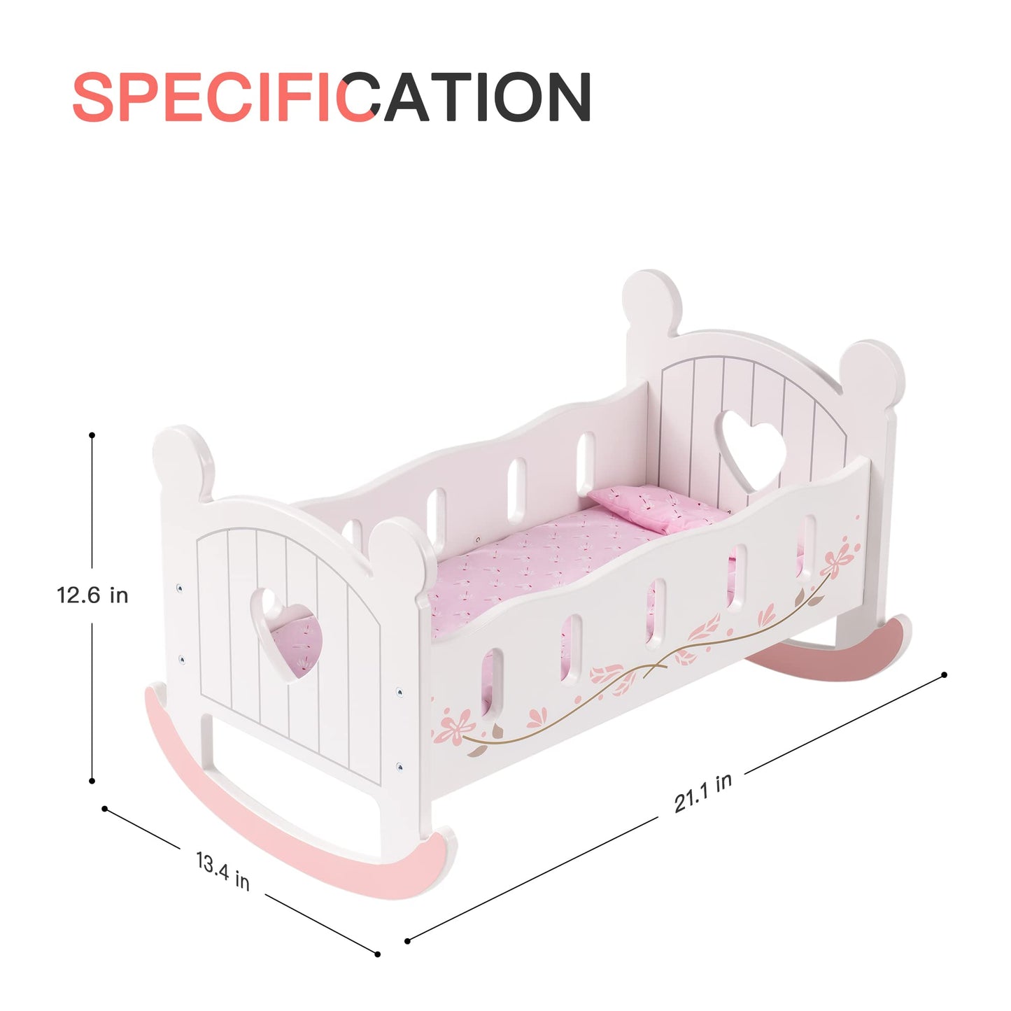 Robud Wooden Baby Doll Crib, Baby Doll Bed Toys, Fits Up To 18 Inch Doll Accessories