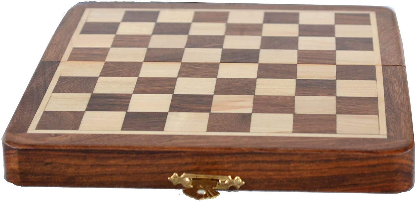 Chessbazar Magnetic Travel Pocket Chess Set - Staunton 7X7 Inch Folding Game Board - Handmade In Fine Rosewood - 2 Players, Age 14+