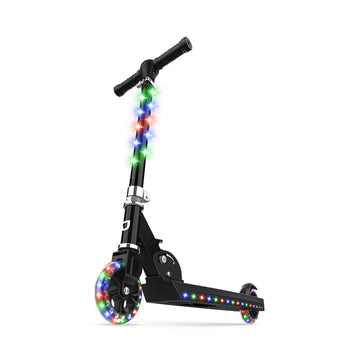 Jetson Scooters - Jupiter Kick Scooter (Black) - Collapsible Portable Kids Push Scooter - Lightweight Folding Design With High Visibility Rgb Light Up Leds On Stem, Wheels, And Deck