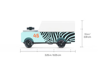 Candycar Wooden Diecast Collection - Mini Zebra Drifter, Premium Handcrafted Beech Wood Toy Car