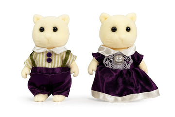 Oleoca Family Cream Cat Figures - Set Of 2 Collectible Flocked Mini Dolls With Removable Clothes, Miniature Dollhouse Pretend Pl