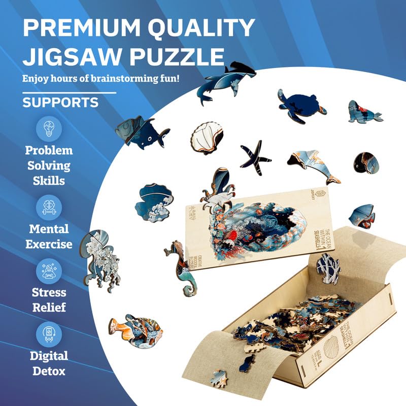 Jigfoxy Wooden Puzzles for mature-themeds  Seashell Wood Puzzles mature-themed  Unique Animal Shape Wooden Jigsaw Puzzles for mature-themeds  Birthday Gifts for Puzzle Lovers  Family(M-11.4 * 11.4in-206pcs)