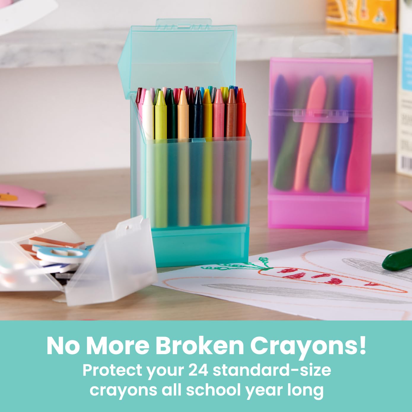LockerMate Crayon Box with Sharpener, Holds 24 Crayons, Assorted Colors, 1 Pack, Plastic, Model 24024-SH