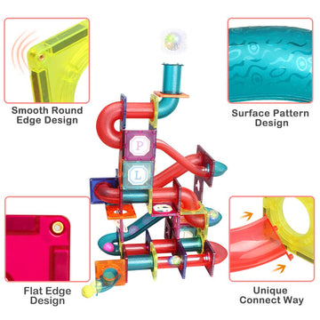 Magnetic Tiles,125 Piece Pipe Magnetic Blocks for Toddlers, 3D Clear Magnets Toys, STEM Toy Children Magnetic Tiles Building Set