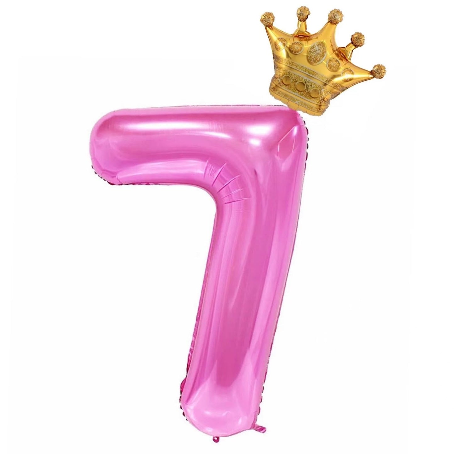 40Inch Pink Number 7 Crown Balloons Set, 7Th Birthday Balloons For Women And Girls, Wedding Anniversar Celebration Decorative Ba