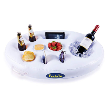 Feebria Inflatable Floating Drink Holder With 9 Large Capacity Drink Float For Pools & Hot Tub (White)