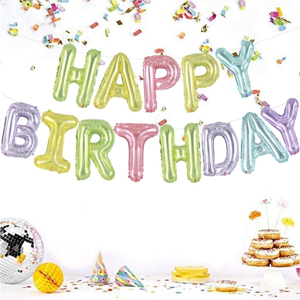 Toniful Happy Birthday Balloons Banner 16 Inch Mylar Foil Letters Birthday Sign Bunting For Girls Boys Kids & Adults Birthday De
