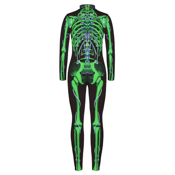 Remimi Boy'S Skeleton Skin Costume Zipper Girls Halloween Bone Skull Bodysuit Outfits Green M
