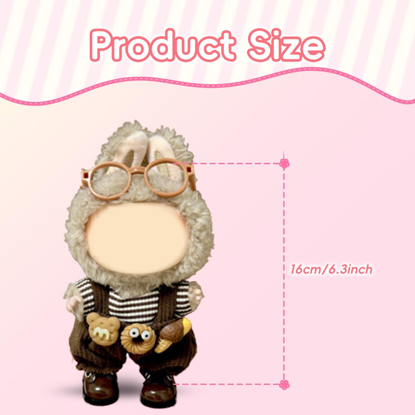 17cm Doll Clothes Labubu Clothes for 6.7inch(17cm) Dolls enhanced Doll Outfit with Hat and Accessories(Clothes Only) (Brown White)