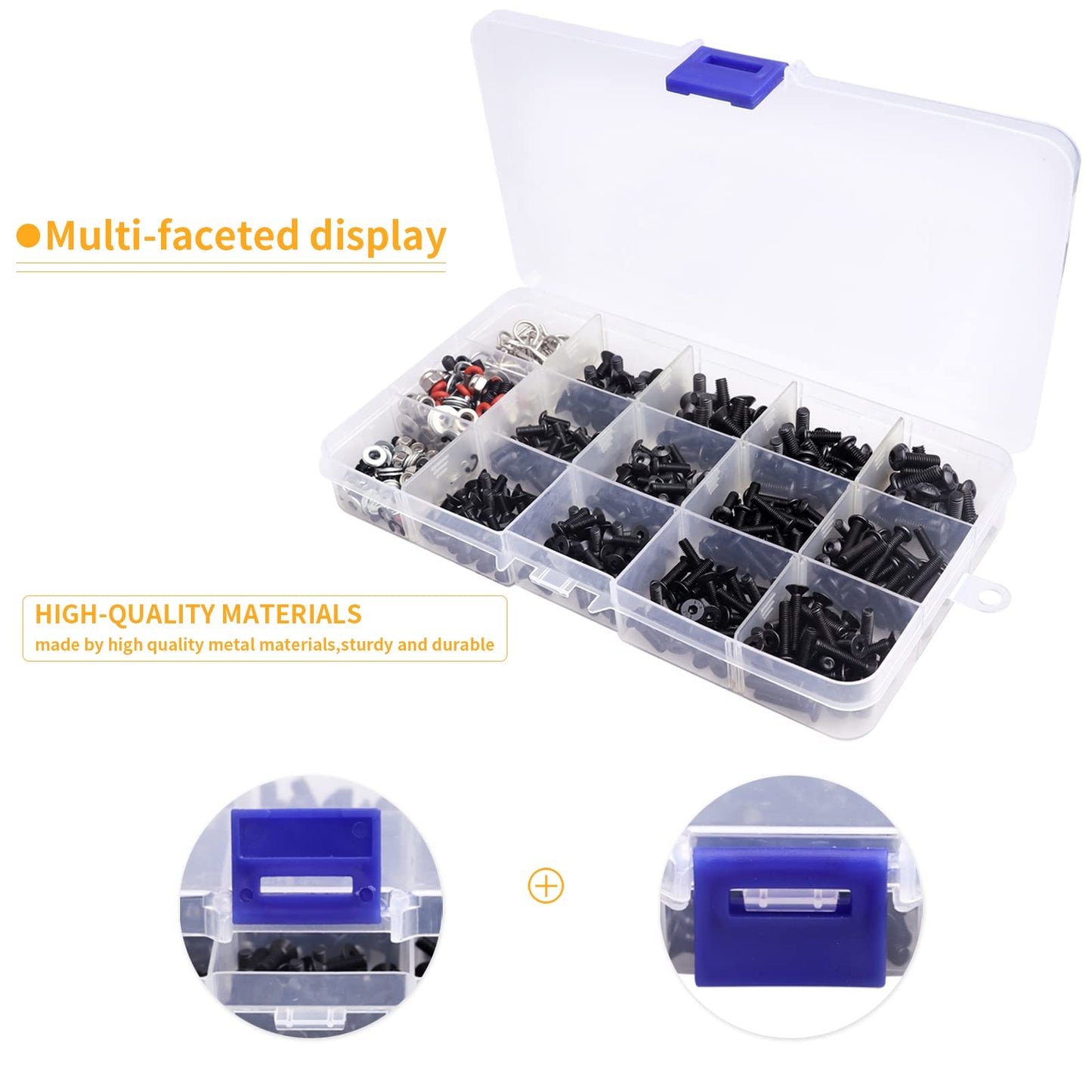 524Pcs RC Screw Kit RC Repair Tool Kit M3 M4 Hex Screws Nut Shell Body Clips Hardware Fastener w/Screw Tray and 17mm Hex Wrench