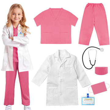 Cotatero Doctor Scrubs Costume For Kids With Stethoscope Lab Coat Career Day Costume Halloween Dress Up For Boys Girls 3-12 (Pin