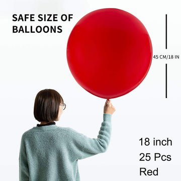 Oupking 18 Inch Red Balloons Big Round Latex Balloon Giant Thick Red Balloons For Party Decorations Pack Of 25