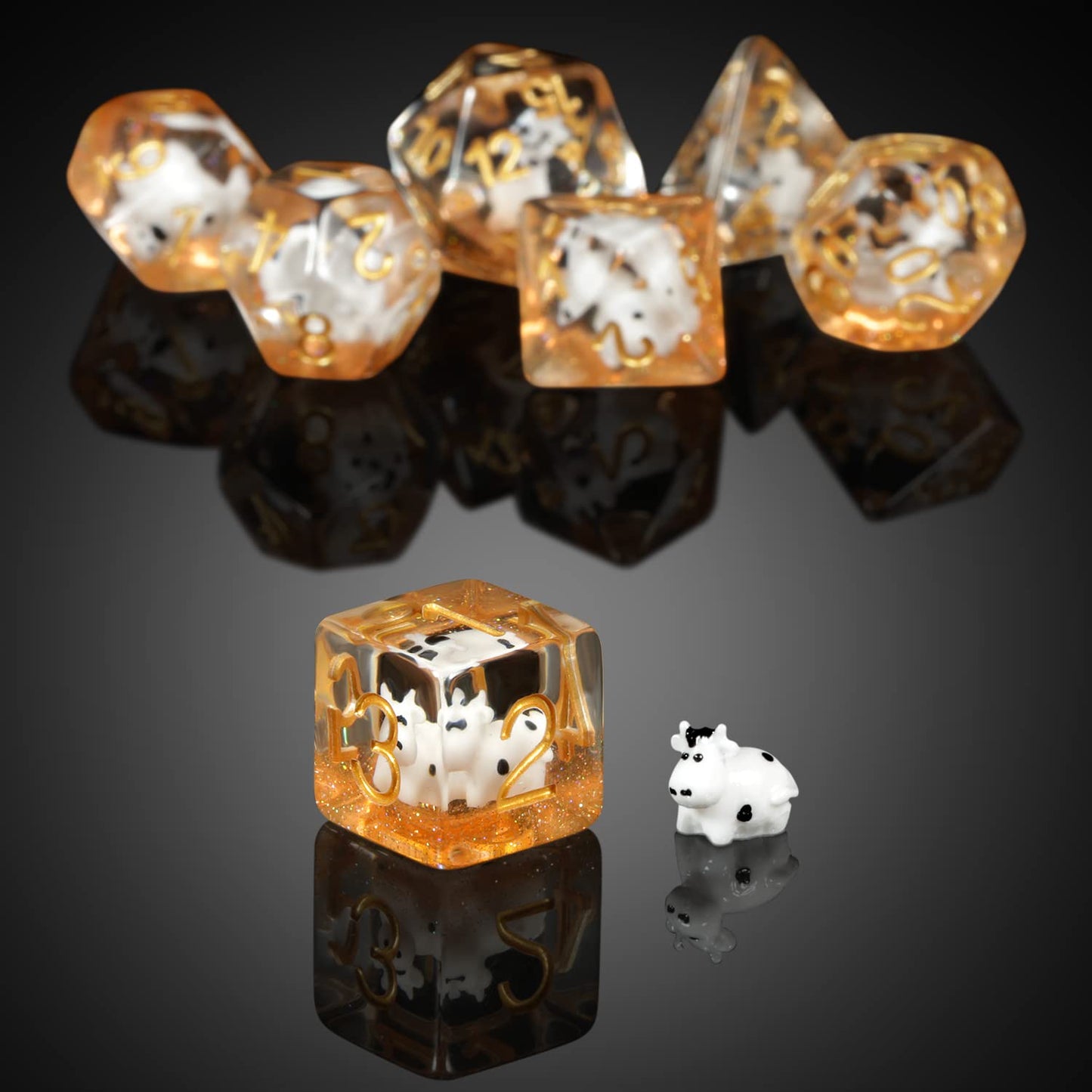 DNDND Cow DND Dice Set - 7PCS Resin Dice with Velvet Bag for Dungeons & Dragons, Tabletop Games - Model SA-004