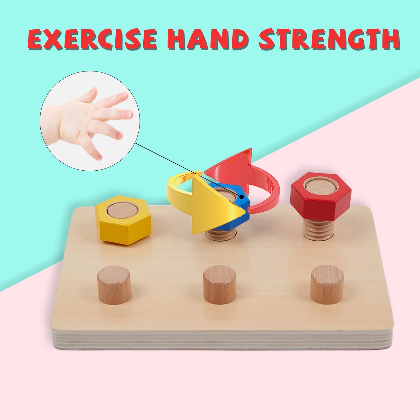 Wooden Toys For Toddlers 1 2 3 Years Old Jumbo 3 Color Wooden Nuts And 6 Bolts On Board,Wooden Puzzle Stacking Toys For Occupati