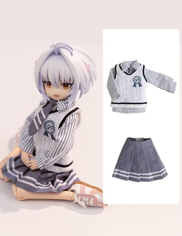 Ymy Ob22 Ob24 Doll Clothes Shirt Tie Waistcoat Dress Girls Uniform Set Bjd Doll Body Clothes Blythe (Blue)