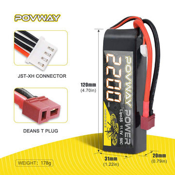 3S 2200mAh LiPo Battery POVWAY 11.1 V 50C RC Battery with T Plug Compatible RC Airplane, RC Helicopter,Drone ect.