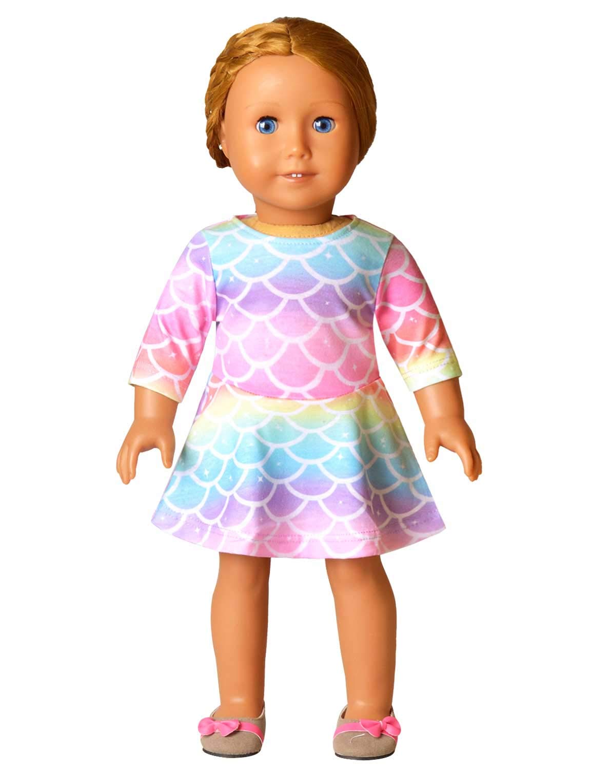 Rainbow Mermaid Dresses Matching Doll&Girls Long Sleeve Birthday Gifts 4T 5T