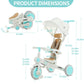 JMMD Baby Tricycle, 7-in-1 Multifunctional Kids Trike with Adjustable Parent Handle, Safety Harness & Wheel Brakes, Removable Ca