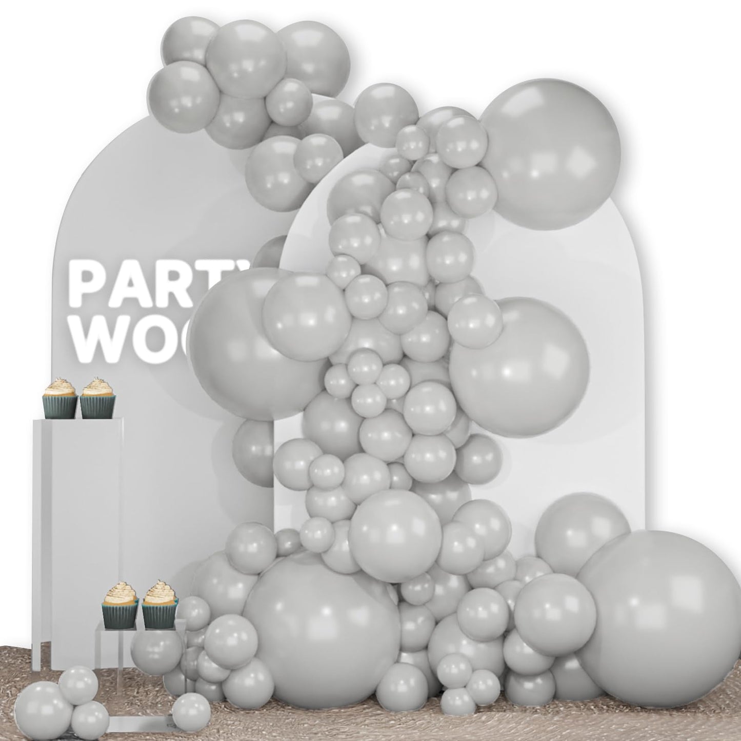 Partywoo Pastel Gray Balloons, 142 Pcs Pale Gray Balloons Different Sizes Pack Of 18 Inch 12 Inch 10 Inch 5 Inch Gray Balloons For Balloon Garland Balloon Arch As Birthday Party Decorations, Gray-Y76