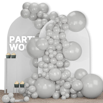 Partywoo Pastel Gray Balloons, 142 Pcs Pale Gray Balloons Different Sizes Pack Of 18 Inch 12 Inch 10 Inch 5 Inch Gray Balloons For Balloon Garland Balloon Arch As Birthday Party Decorations, Gray-Y76